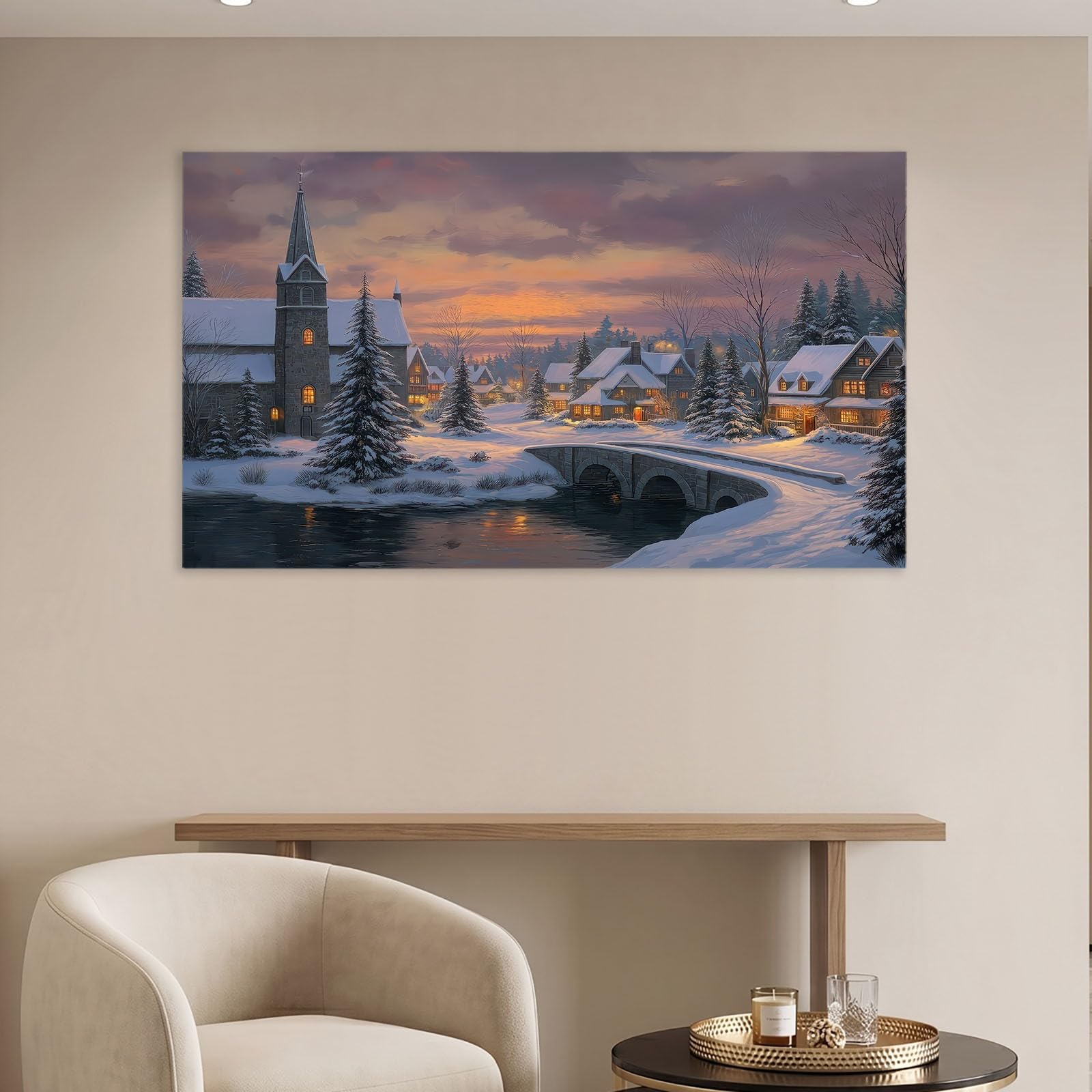 Cuadro de pared con marco de 120 x 60 cm de ancho y paisaje natural con marco de color marrón para decoración de pared, impresión de alta definición, marco de madera maciza, fácil montaje, versátil
