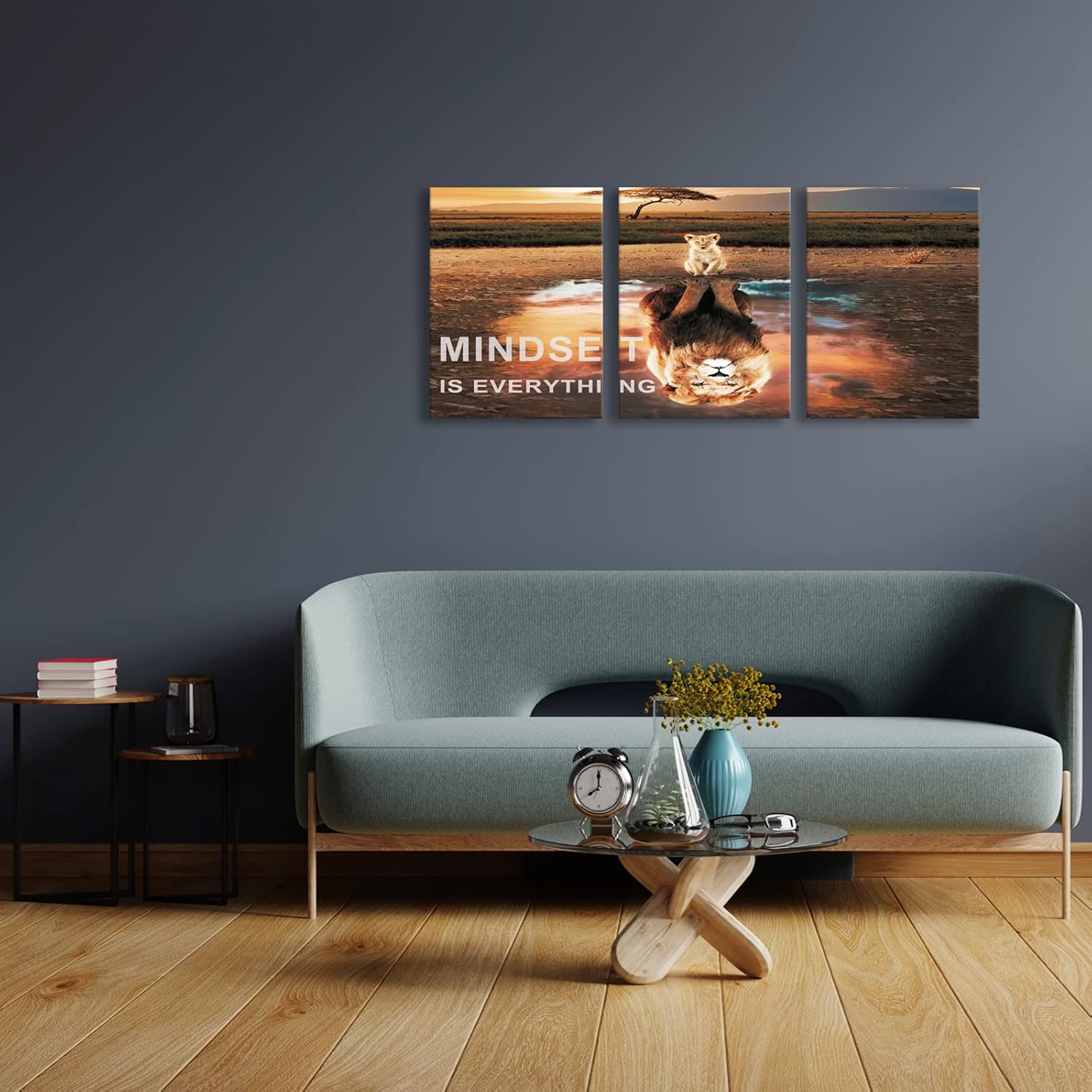 Mindset Is Everything Wall Art Lion Motivational Canvas Wall Art Posters Prints 3 Pieces Inspirational Quote Painting for Office Bedroom Decor - Image 5