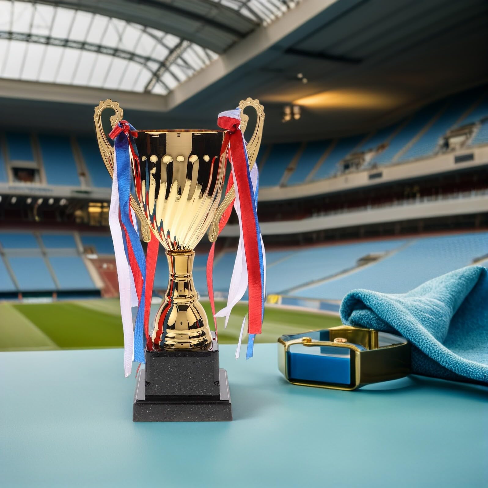 Healeved Mini Trofeo Deportivo de Metal Dorado para Torneos Escolares | Diseño Elegante, Acabado Estilizado, Base de Máxima Estabilidad, Apto para Fútbol y Otras Disciplinas