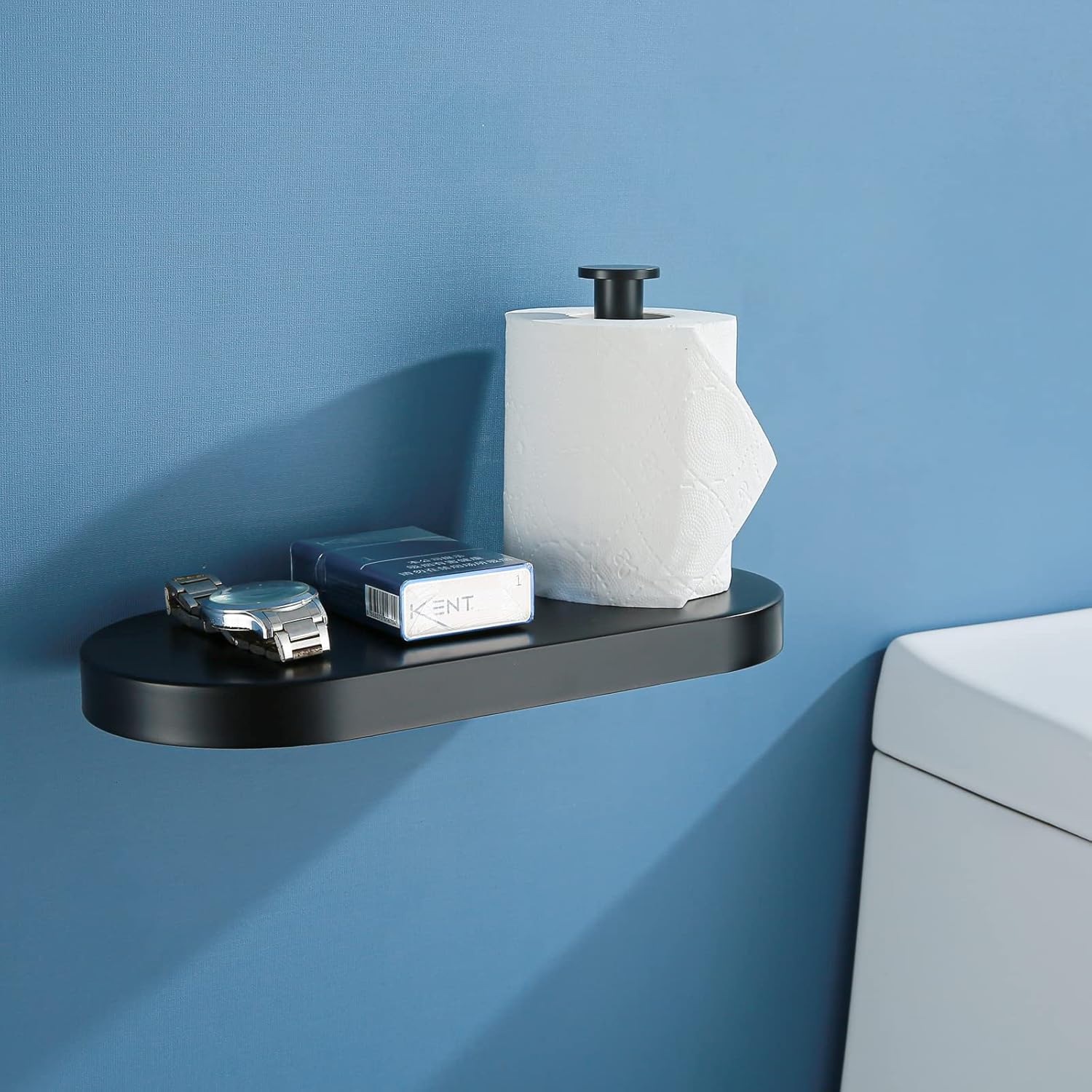 RANDOM Matte Black Toilet Paper Holder with Phone Shelf, SUS 304 Stainless Steel Modern Bathroom Accessories Tissue Roll Dispenser Toilet Paper Holder Round.93088MB