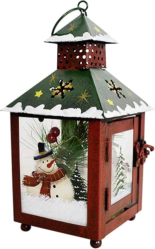 Faroles de Navidad de metal con luces LED, farol colgante decorativo de muñeco de nieve para interiores y exteriores, mini decoración navideña del