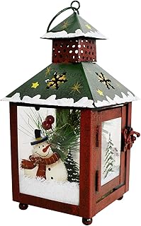 E-view Metal Christmas Lanterns with Led Lights - Decorative Snowman Hanging Lantern Indoor Outdoor Mini Xmas Home Decoration Iron Tabletop Centerpieces, Battery Operated (Not Included) (Snowman)