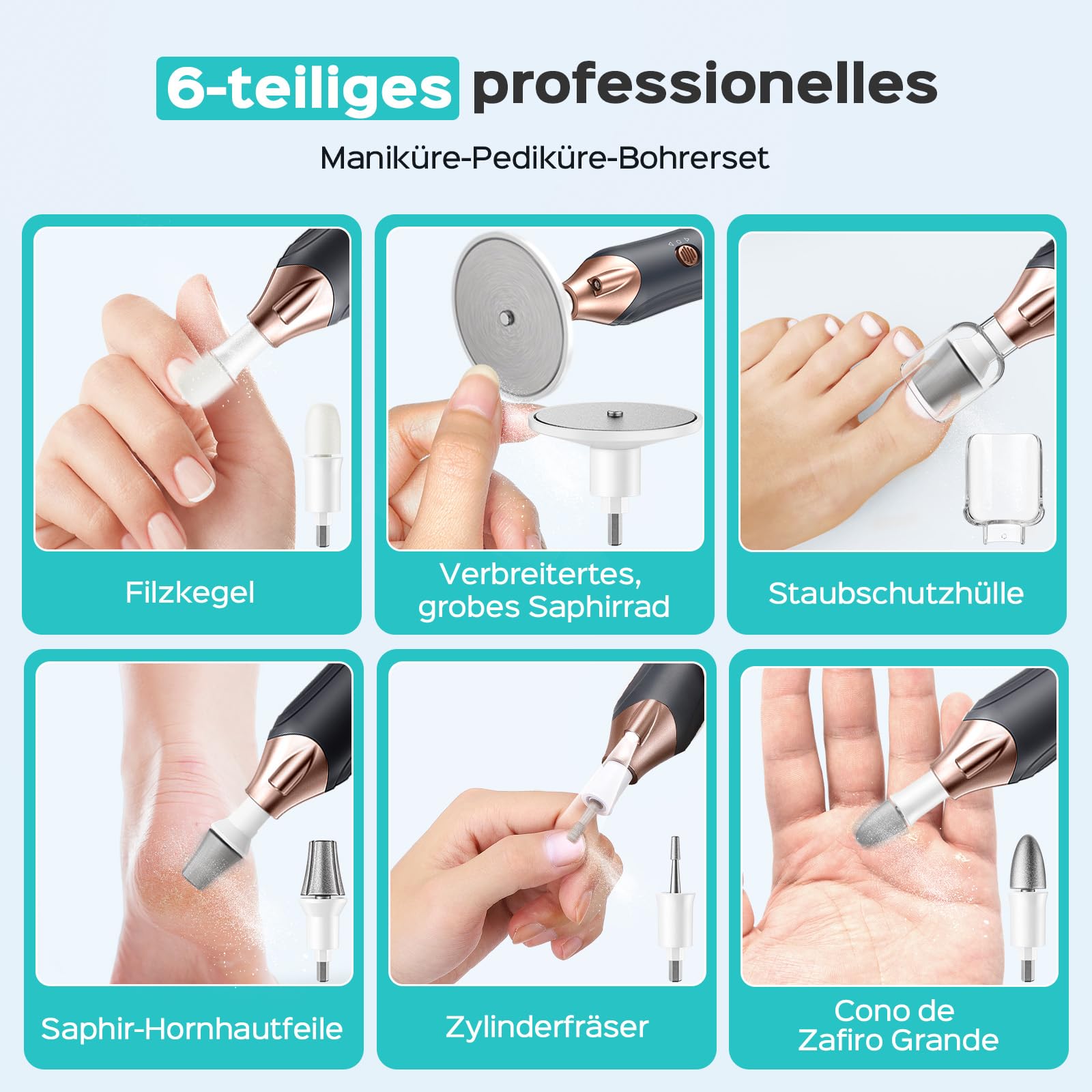 COSLUS C43 Professionelle Elektrische Nagelfräser Set: Maniküre Pediküre Set Fußpflege Elektrisch für Zehennägel, Hände und Füße, Breiterer Schleifer für dicke Nägel, 5 Geschwindigkeiten, Grau