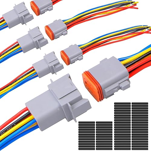 Exqutoo Paquete de 4 conectores DT impermeables de 8 pines macho y hembra con cables de 16 AWG 221.0 F 600 V y tubos termorretráctiles, aplicables