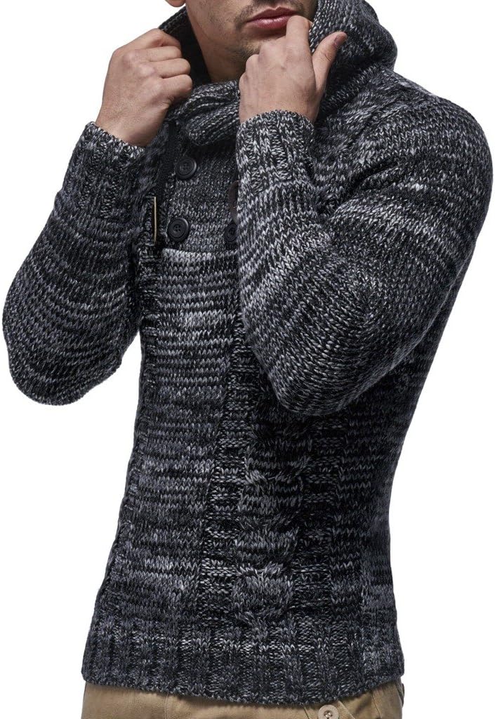 Leif Nelson Men's Knitted Sweater - Slim Pullover Sweaters for Men with Hoodie 4X-Large Black
