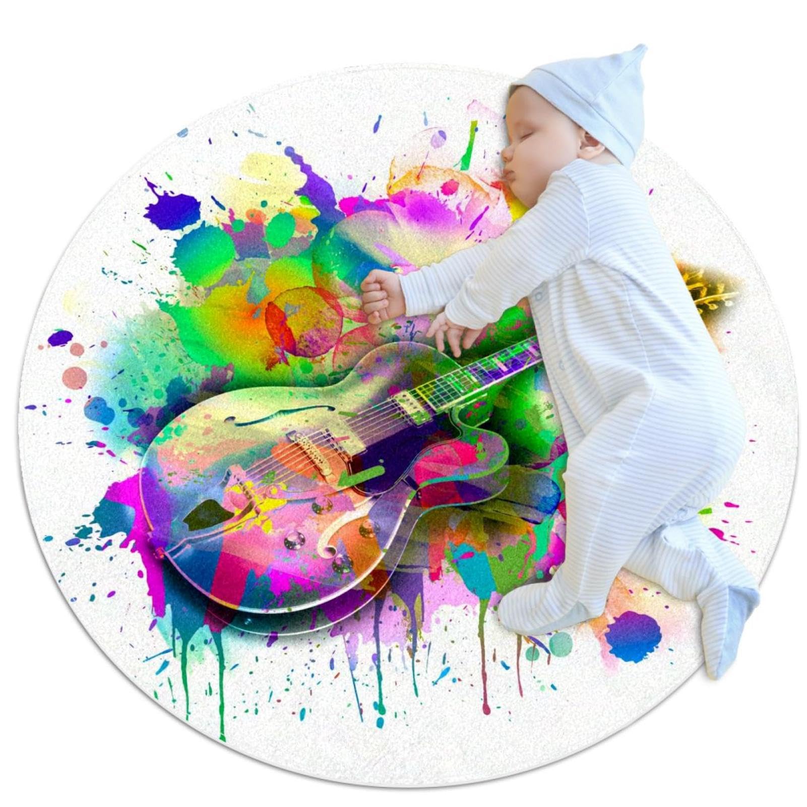 Tapis guitare et camomille aquarelle pour créer un coin lecture cosy au salon