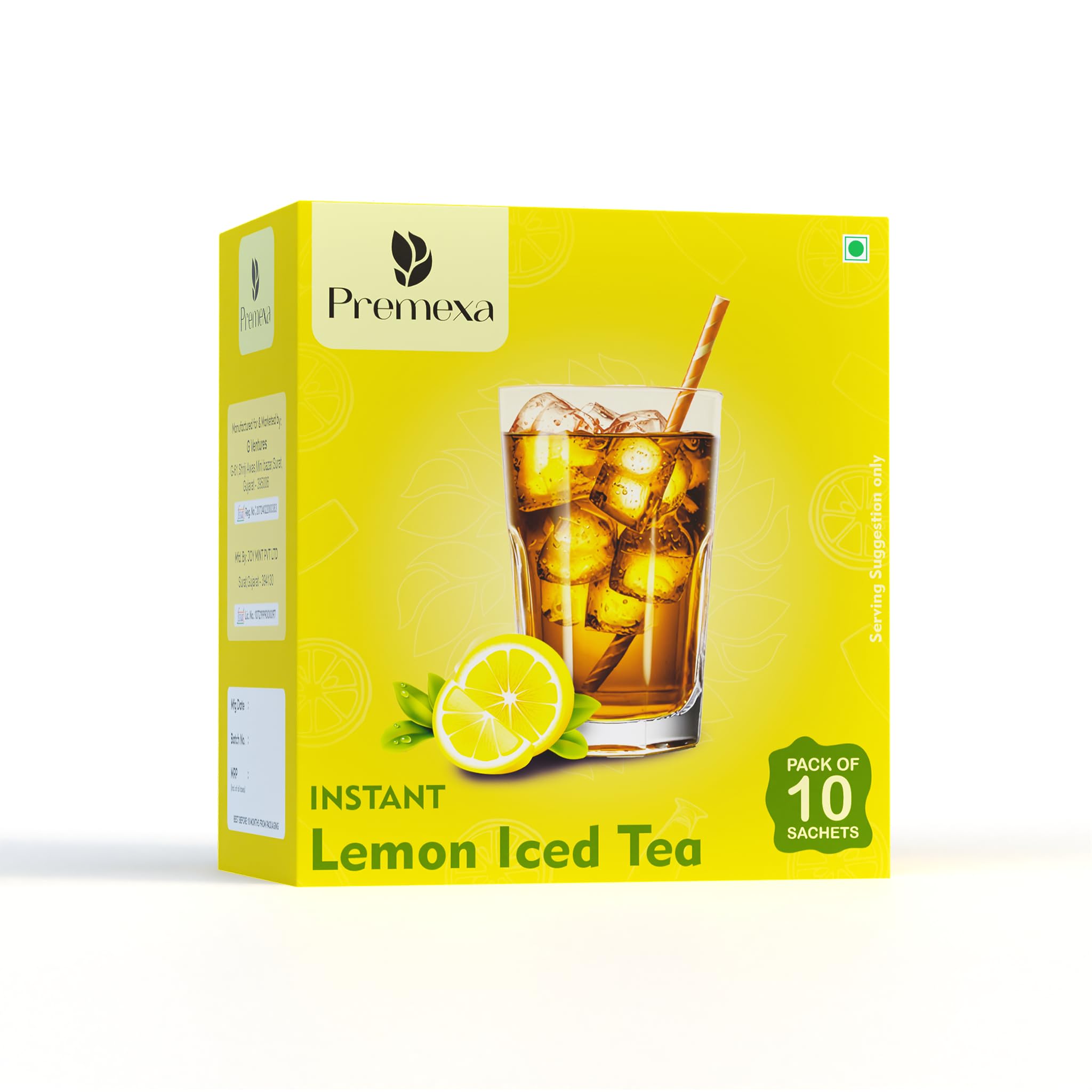 PREMEXA Functional Beverage Instant Iced Tea Powder | Just Mix with Water for Refreshing Drink | Lemon Variant | No Artificial Sweeteners (Pack of 1, 10 Sachets)