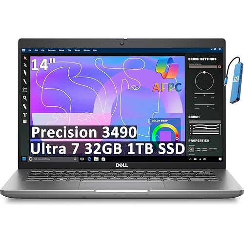 Dell 2025 Precision 3490 Mobile Workstation AI PC Laptop (14" FHD, Intel 16-Core Ultra 7 155H (> i9-12900H), 32GB DDR5, 1TB SSD) Business, Engineer, IST HUB, Thunderbolt 4, 1080p Webcam, Win 11 Pro