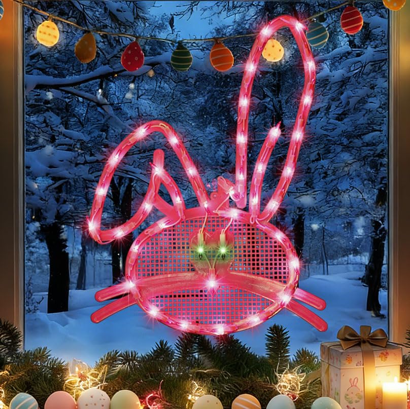 Lapin rose lumineux de Pâques 40 LED décoration de fenêtre suspendue