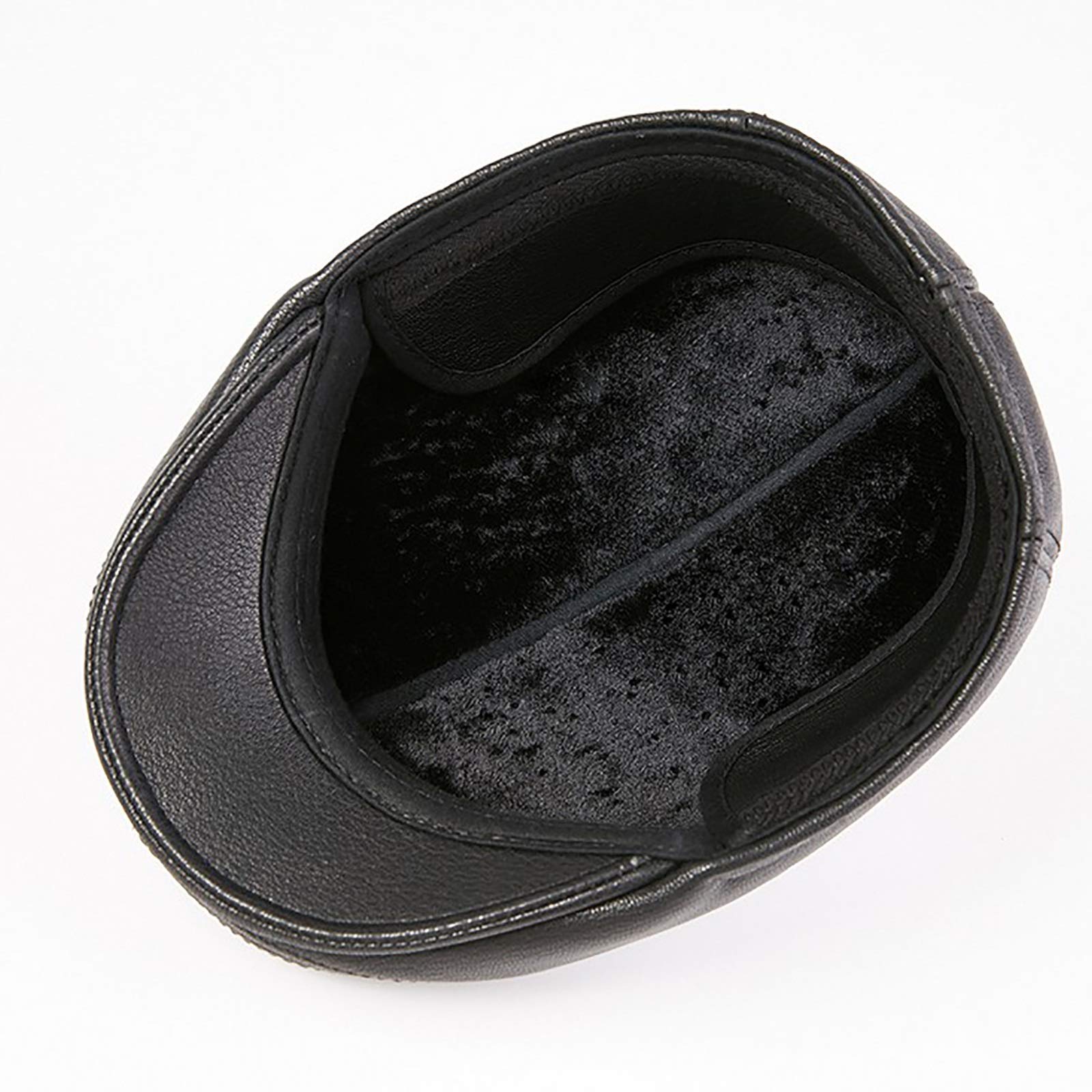 Czapki zimowe, męska skórzana czapka beret vintage czapka golfowa czapka płaska czapka gazeciarza jesień zima(Black-55-56cm)