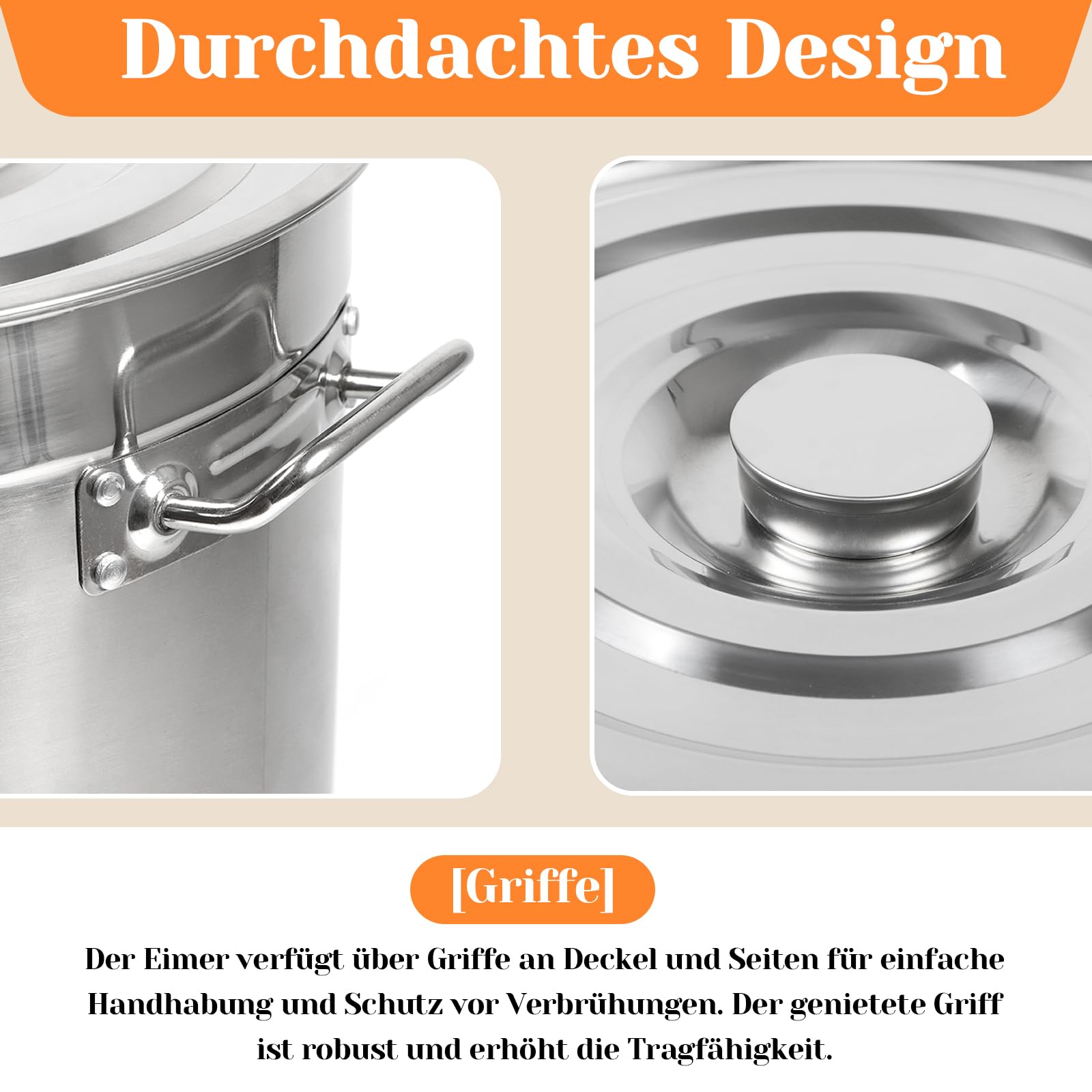 70L Edelstahl Kochtopf, 45cm Großr Suppentopf Induktion Einkochtopf Topf mit Deckel, Kochtöpfe Hoch Großraumtopf Gemüsetopf zum Schmoren, Braten und Warmhalten