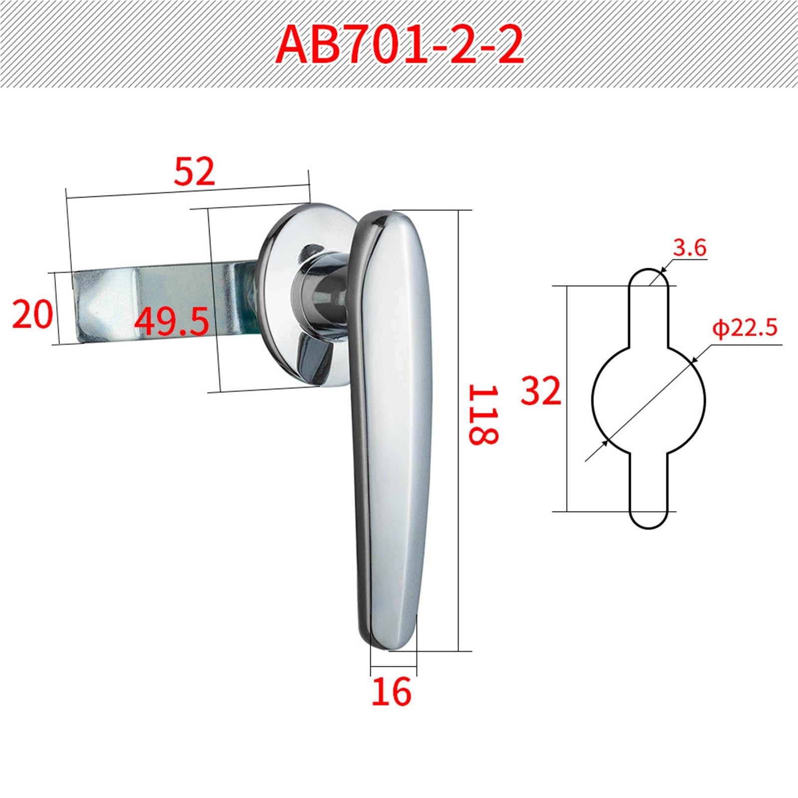 Cerradura for armario AB701-2-2 cromada brillante sin llave. Cerradura for manija de puerta AB701 (1 unidad).