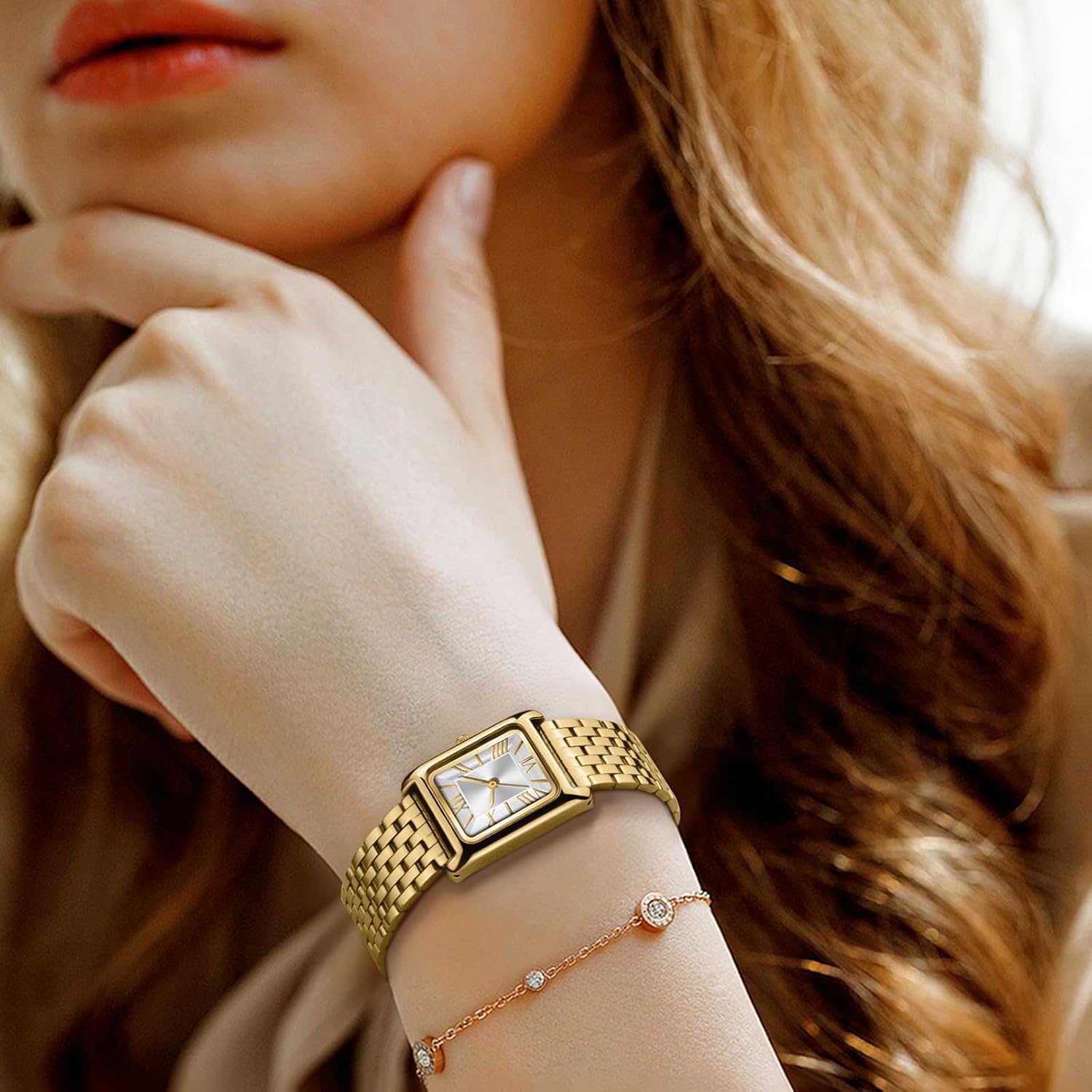 Asan Ge Watches for Women Vintage Bracelet Roman Dial Japanese Movement Rectangular Case Watch 3ATM Waterproof Self-Adjust Watch Size Without Tools - Image 8