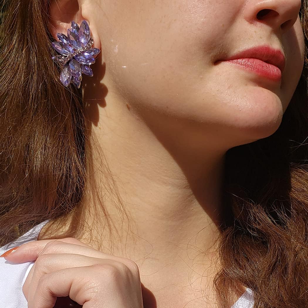 Rosemarie Collections Women's Dazzling Crystal Marquis Leaf Cluster Statement Clip On Earrings, 1.87"