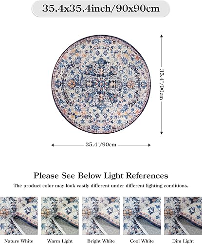 Miniatura 247 de Lahome Alfombra bohemia con medallón floral de 3 x 5 pies, suave, impresa, para baño, cocina, entrada, vestíbulo, vintage, antideslizante, lavable