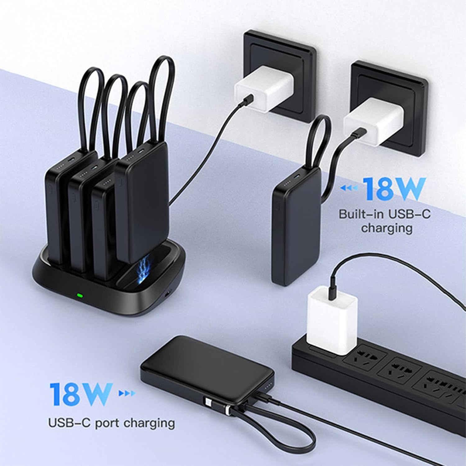 Power Bank Magnético 4×10000mAh,22.5W Batería Externa Carga Rápida | Magnéticas Bateria Portatil con Cables Integrados y Base de Carga para iPhone, Samsung, iPad y más