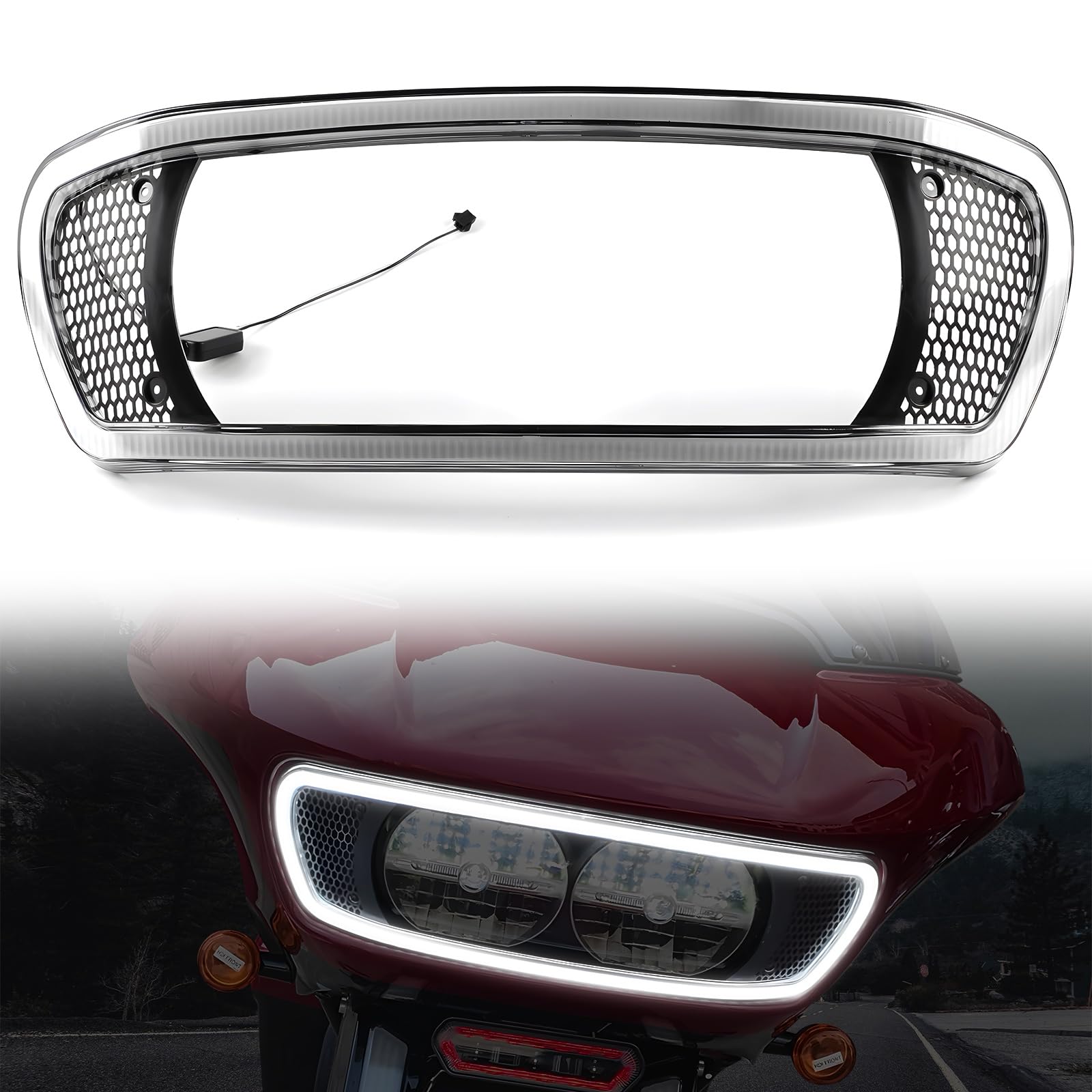 Photo 1 of LUXEMOTO Headlight Fairing Vent Trim for Road Glide 15-24, Front LED Light Headlamp Bezel Trim Cover with DRL for Harley Touring Road Glide CVO 2015-2024 Accessories