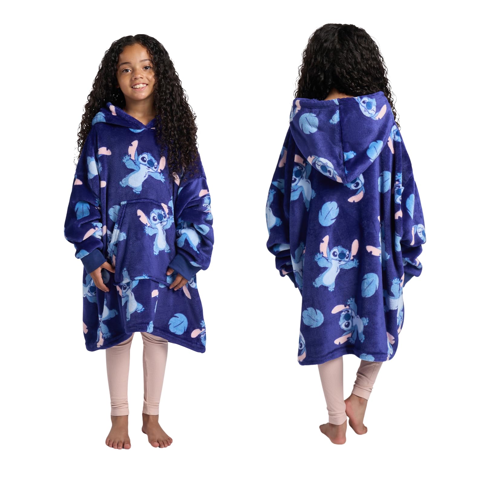 Ohs Boys Navy Stitch Blanket Hoodie, Officially Licensed Oversized Blanket Hoodie For Teenagers Hooded Blankets Super Soft Warm Cosy Sherpa Fleece Wearable Blankets Stitch Gifts For Girls, Blue