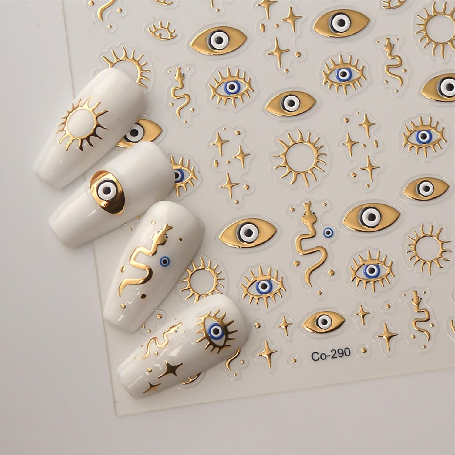 Gold Evil Eye Nail Stickers 5D Embossed Nail Decals Self-Adhesive Nail Art Supplies Manicure Stickers for Nails Art Decoration (Style-11)