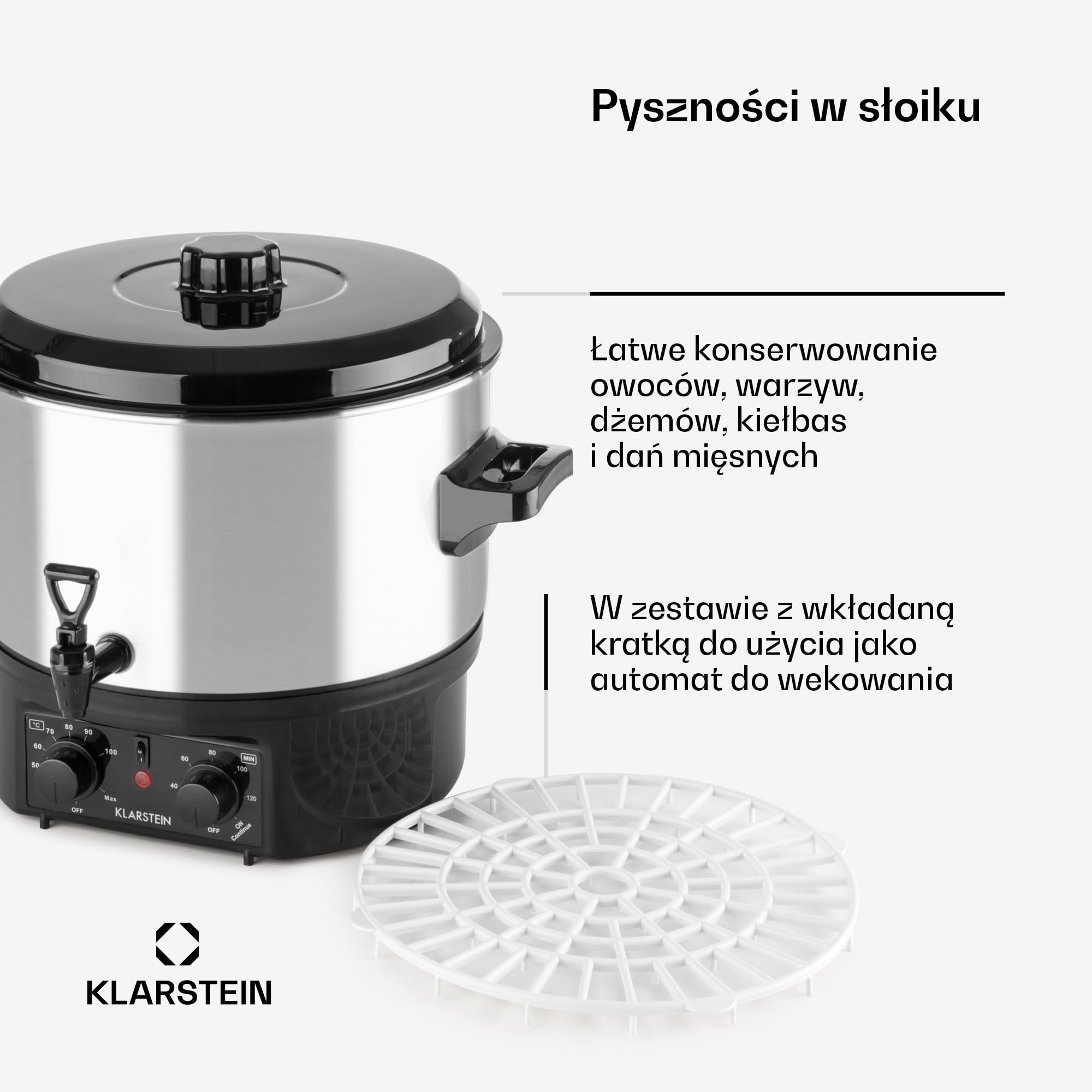 Klarstein Biggie Small - Urządzenie do pasteryzacji, gar do wekowania, Automat do grzańca, elektryczny, Pojemność 16L, 2000 W, Regulowana temperatura, Wyłącznik czasowy do 120 minut, srebrny