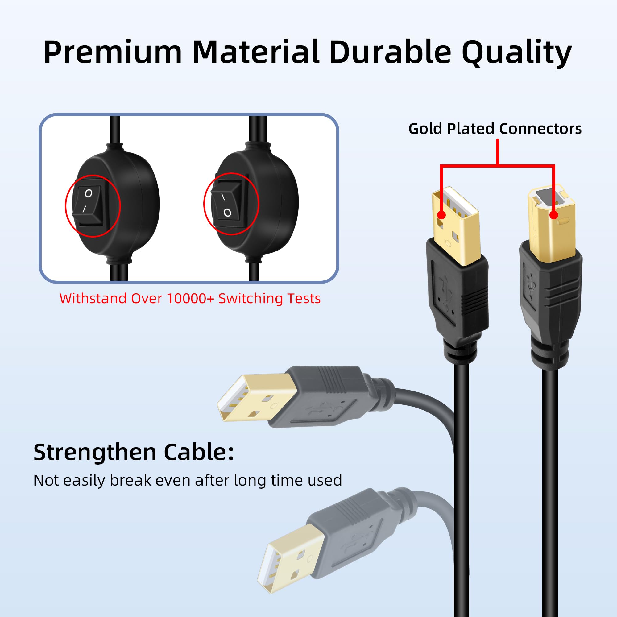 GELRHONR Cavo per stampante 2 in 1, da USB B a doppia USB A 2.0, cavo per stampante con interruttore ON/OFF per 2 computer, commutazione scanner con un pulsante (2,5 m/8,2 ft