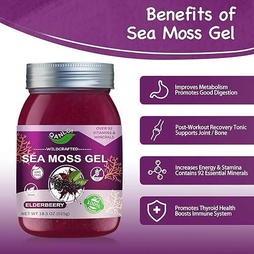 Miniatura 2 de Gel de musgo marino irlandés, superalimento avanzado con musgo marino orgánico natural, 18.5 onzas, suplemento de musgo marino (saúco)