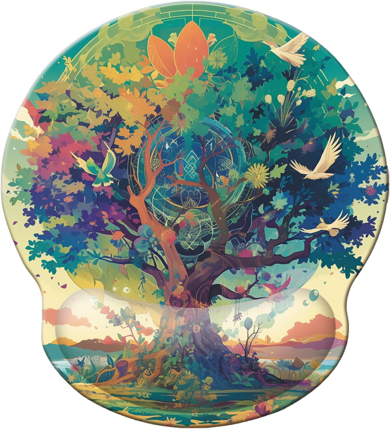 Ergonomic Memory Foam Wrist Support Mouse Pad Comfortable Padded Wrist Mousepads 9in X10in Pain Relief Desktop Mouse Mat (Colorful Tree 2 Foam)