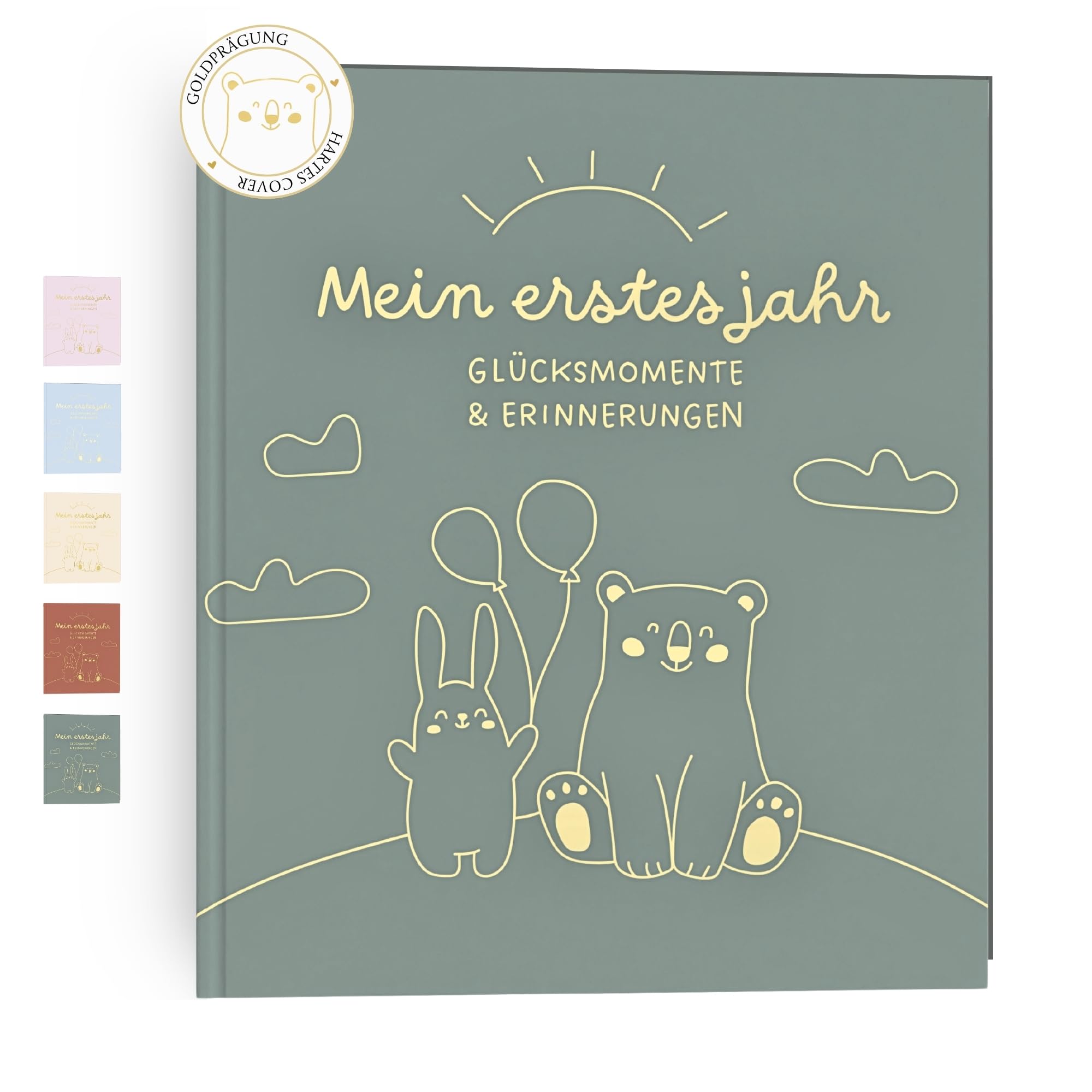 HuBorns - Mein Erstes Jahr Babyalbum bis 5 Jahre zum Einkleben von Fotos und Schreiben mit 50+ Seiten und Stickern, Fotoalbum Baby Mädchen und Jungen, Erinnerungsbuch Ideal als Geschenke zur Geburt