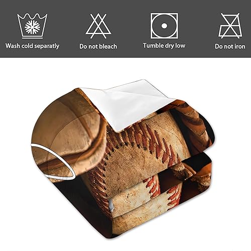 Miniatura 6 de Juego de edredón de béisbol, ropa de cama vintage de 3 piezas para niños, adolescentes, relleno de edredón de poliéster suave con 2 fundas de