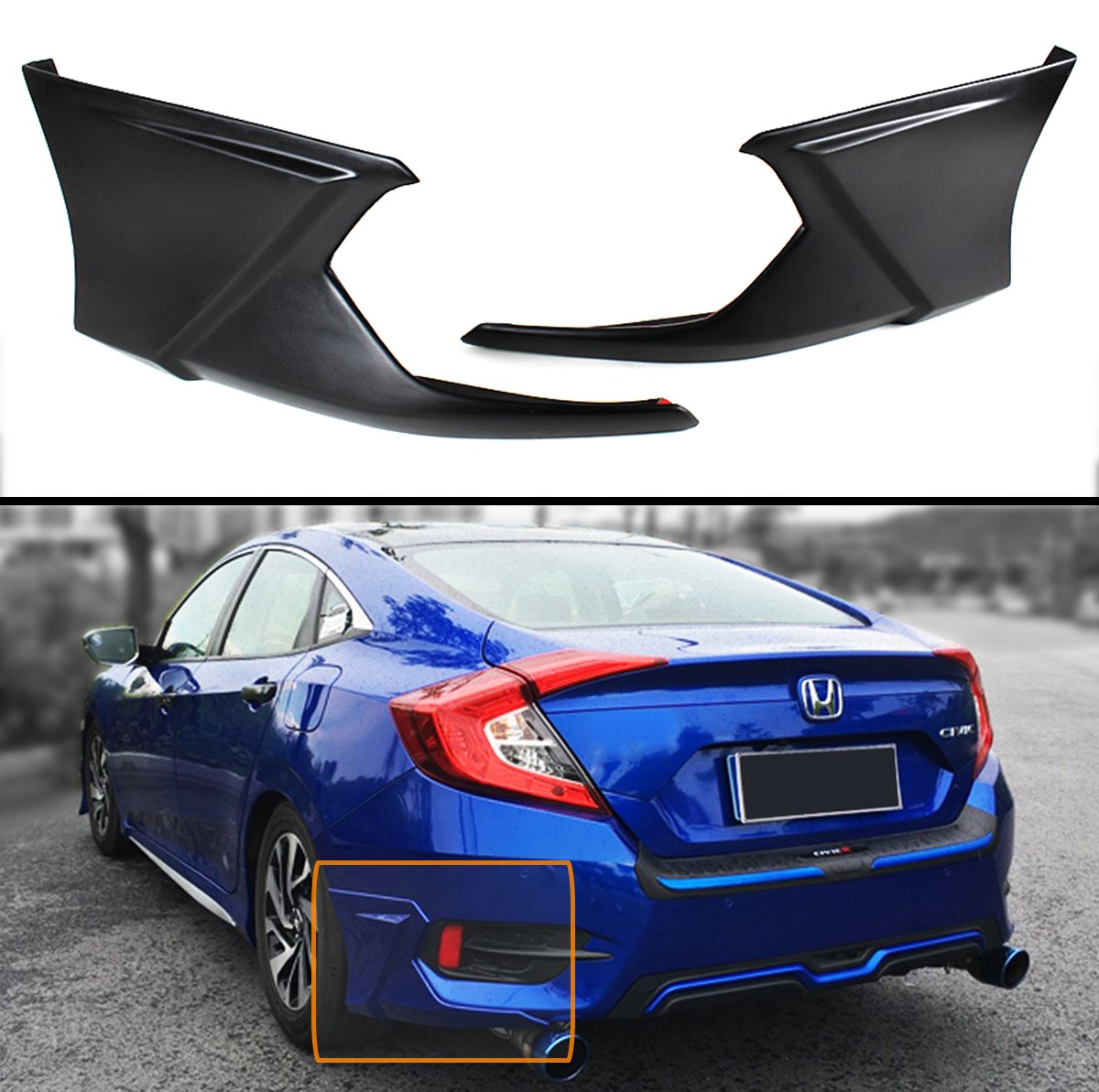 Buy Fits for 20162018 Hpnda Civic X 2PC JDM Addon Rear Bumper