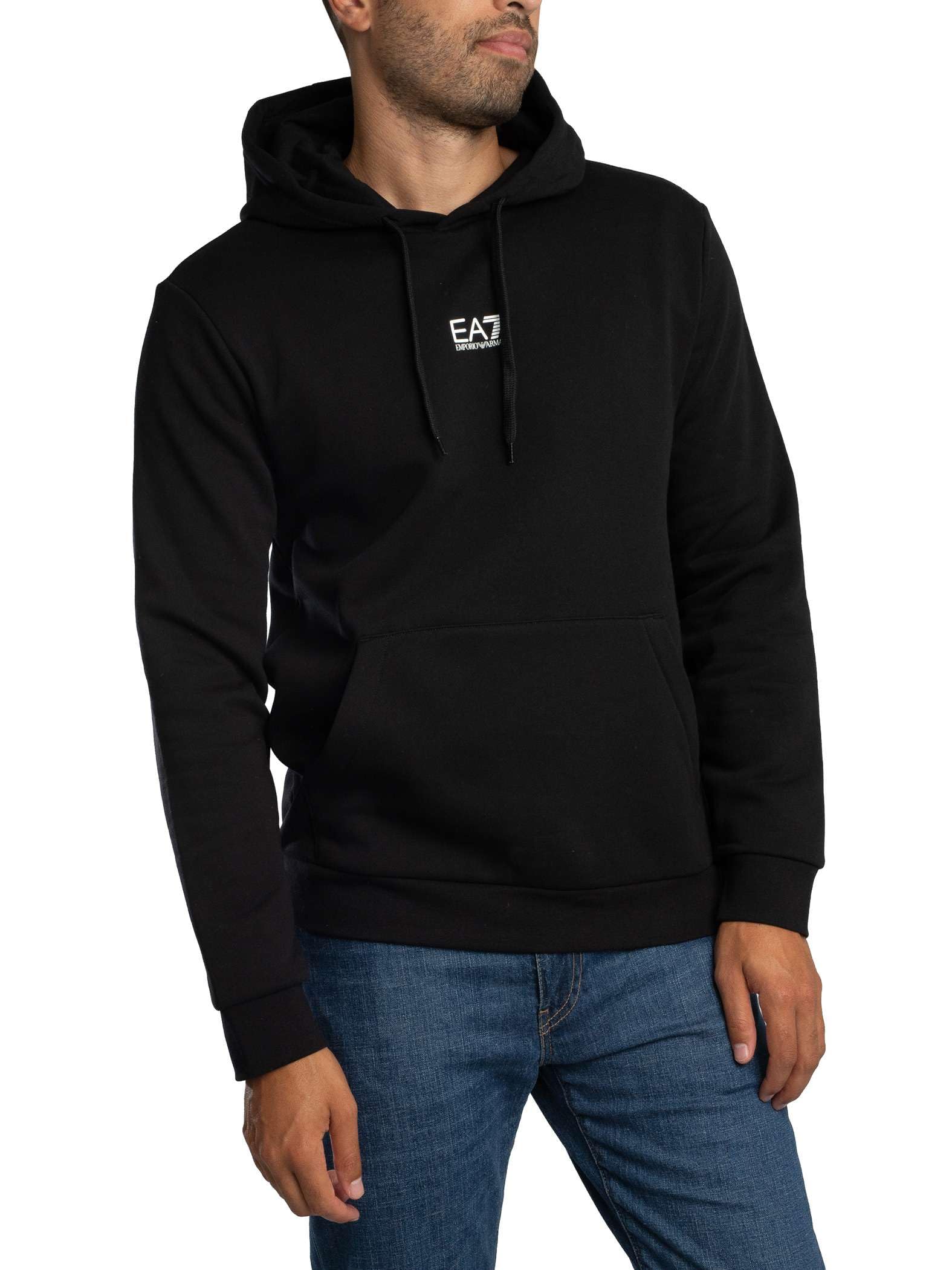 Ea7 Black Core Identity Cotton-Blend Hooded Sweatshirt