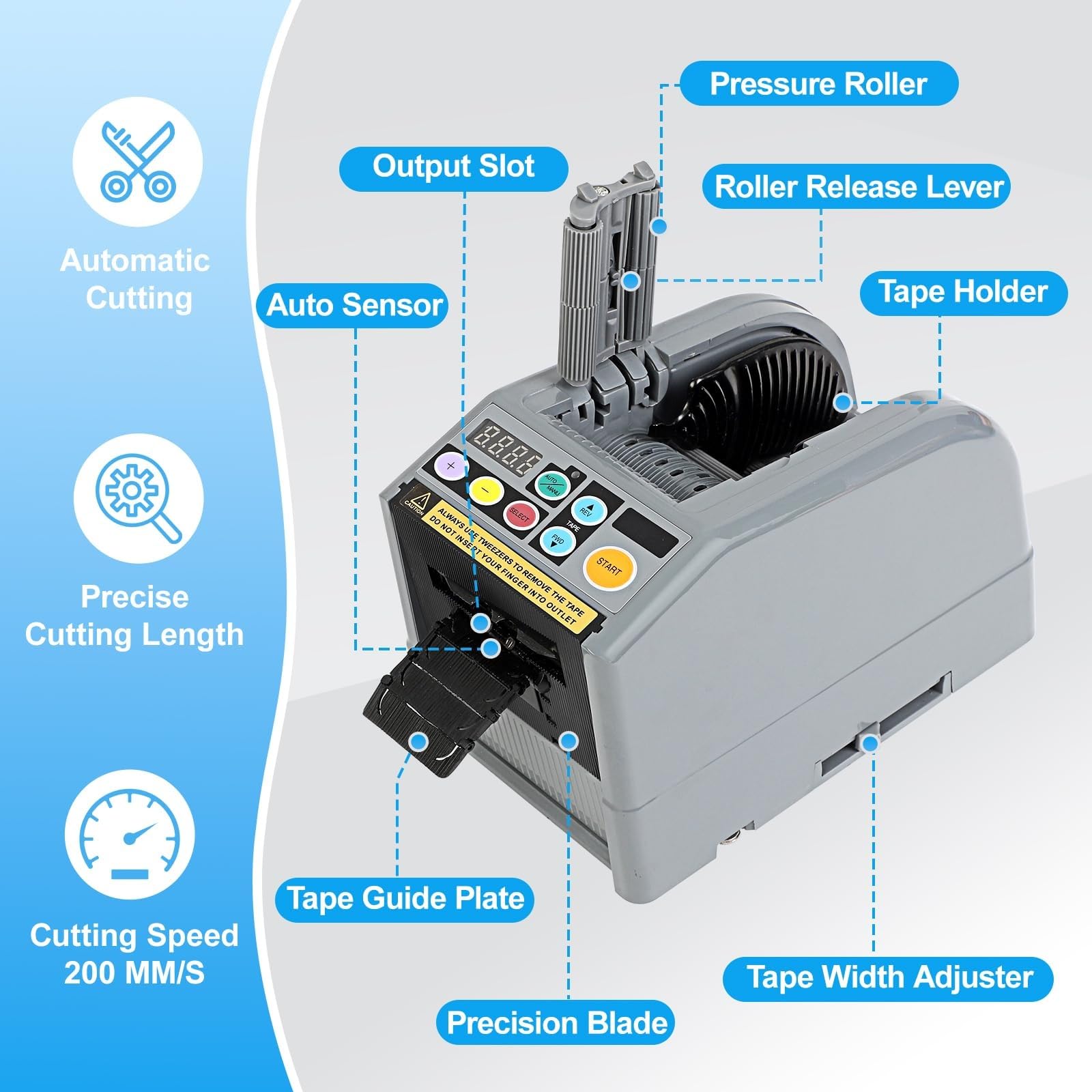 Macchina automatica for il taglio del nastro, distributore automatico di nastro con modalità automatica e manuale, fino a 6 diverse lunghezze di taglio del nastro