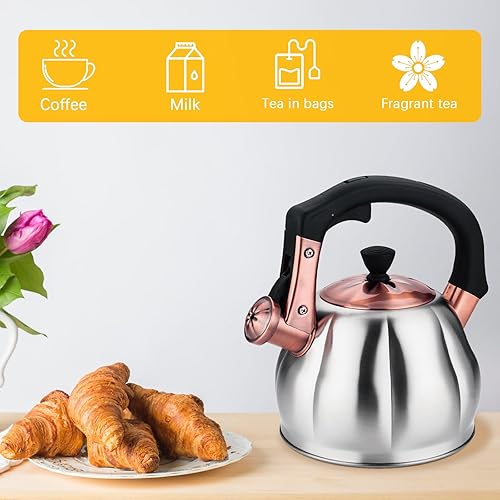 Miniatura 8 de Stainless Steel Tea Kettle for Stove Top Teakettles Stovetop Whistling with Heat Proof Ergonomic Handle 2.5 Quart