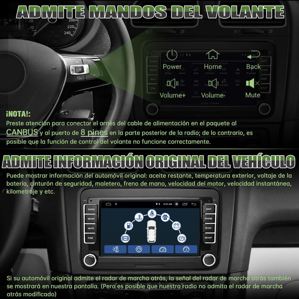 AWESAFE 2GB+64GB Radio Android 13.0 para Coche con Pantalla Bluetooth 2 DIN para VW, Autoradio 7'' con CarPlay/Android Auto para VW, Admite WiFi/GPS/RDS/USB/FM/Mandos del Volante y Cámara Trasera