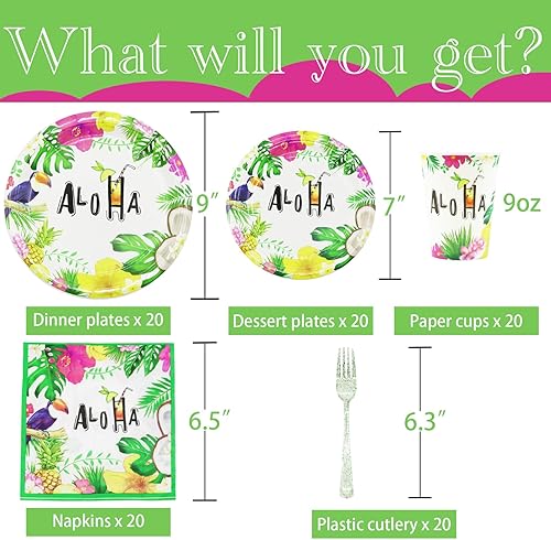 Miniatura 3 de Hawaiian Luau Party Supplies - Juego de platos y servilletas hawaianas para fiesta, suministros de fiesta hawaiana Tiki para fiestas, suministros de