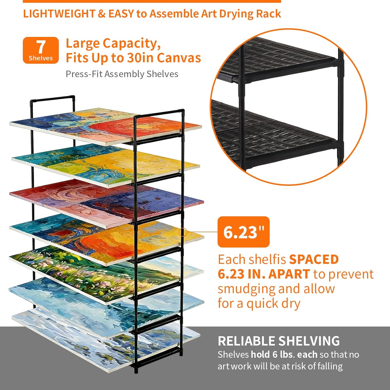 Art Drying Rack for Classroom, Large and Lightweight 7-Tier with Removable Rack, Art Canvas Storage Stand, 32.28 x 10.63 x 45.67 inches, Black