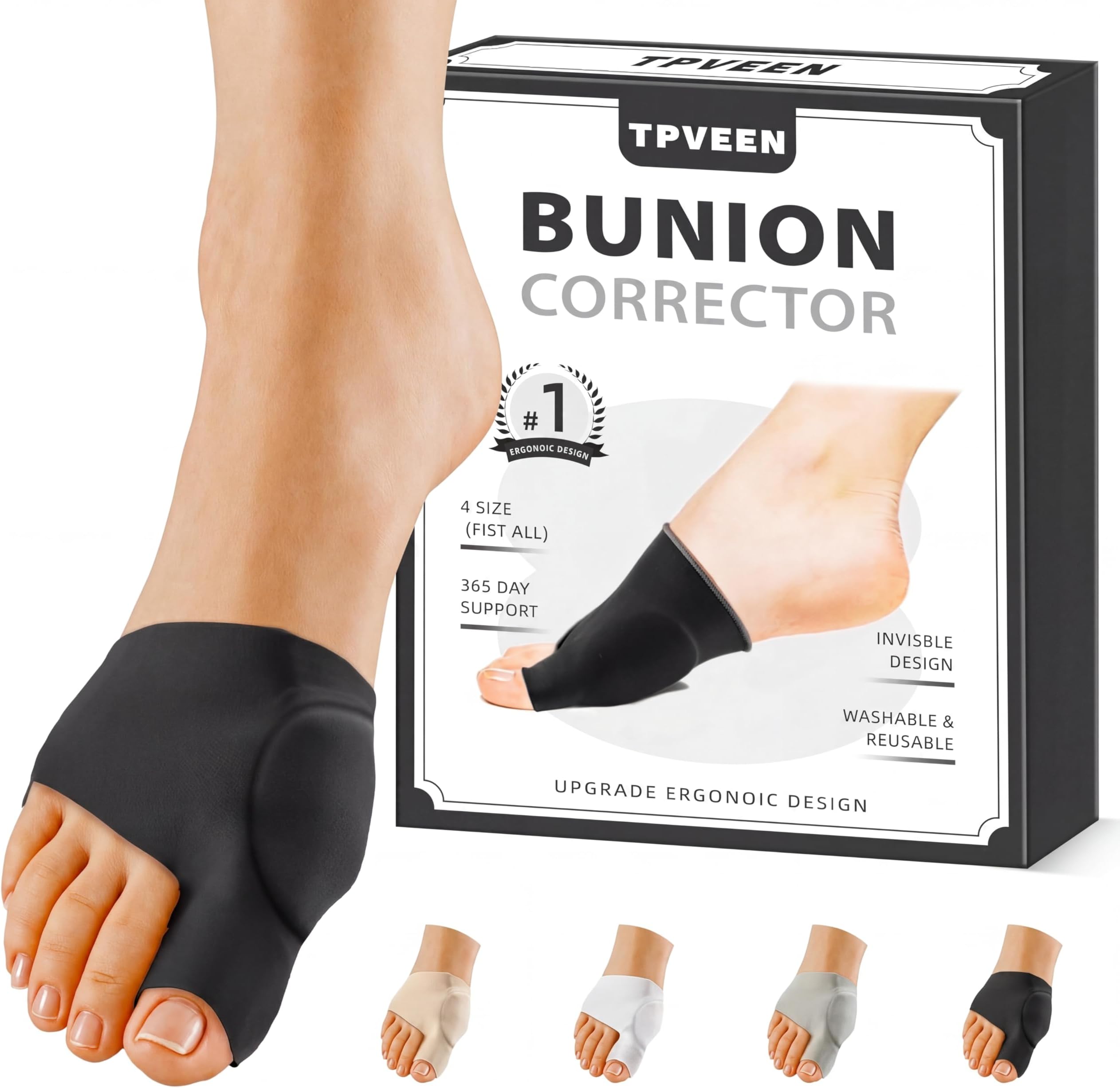 Bunion Corrector Relief Sleeve,Toe Socks for Hallux Valgus,Anti Slip Gel Cushion Pads,Big Toe Alignment Relief,Bunion pain for Men & Women. (MIDDLE:MEN 5-7/WOMEN 7.5-9, BLACK)