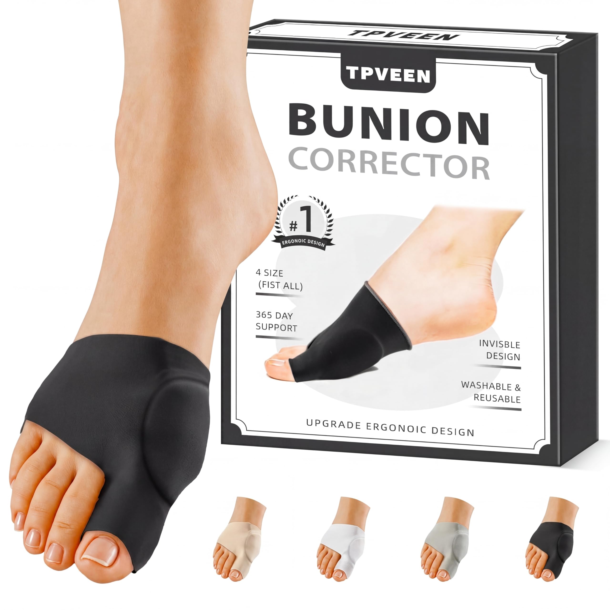 Photo 1 of TPVEEN Bunion Corrector Relief Sleeve,Toe Socks for Hallux Valgus,Anti Slip Gel Cushion Pads,Big Toe Alignment Relief,Bunion Pain for Men & Women. (Large: Women 9.5-13/MEN 7.5-9.5, Black)
