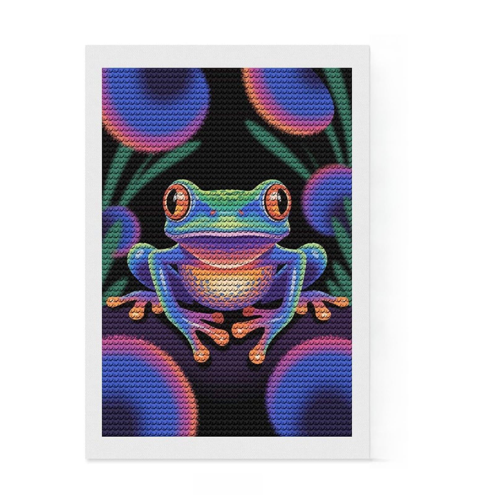Junmoney Colorful Frog Illustration on Black Background Diamond Art Kit 8"x12", for Teens, Enjoyable At-Home Hobby, Modern Decor, Birthday Gift, Easy to Enjoy