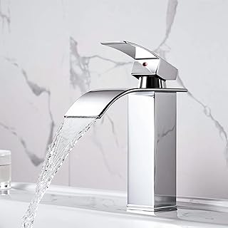 Comprar Grifo de baño tipo cascada XWIHTR, grifo para lavabo, grifo monomando para lavabo; caños de agua fría y caliente, diseño silencioso, grifo de baño de latón con acabado de acero inoxidable (cromado)
