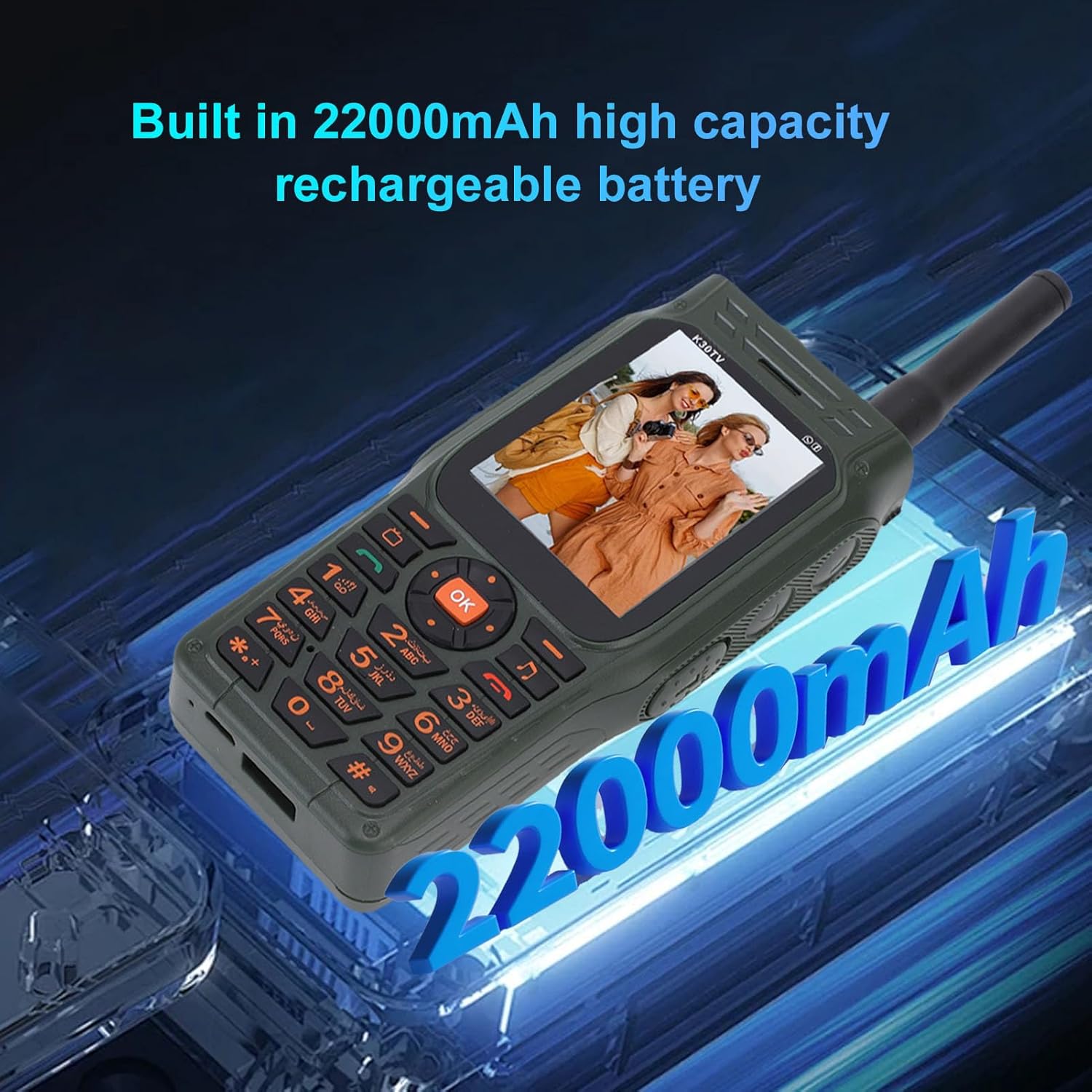 Big Key Phone, 2G Retro Phone with High Volume, 3 SIM Card Slots, Support Flashlight Camera Radio, Detachable Antenna, Outdoor Three Proof Mobile Phone for Seniors (US Plug)