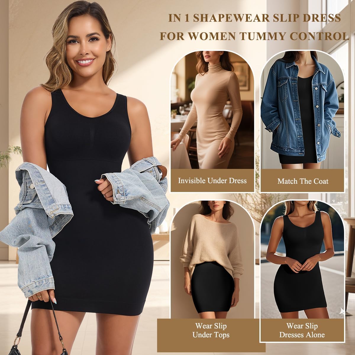 JOYSHAPER Shapewear Dress Slip Built in Bra for Women Tummy Control Padded Bra Shapewear Full Slips for Under Dresses - Image 2