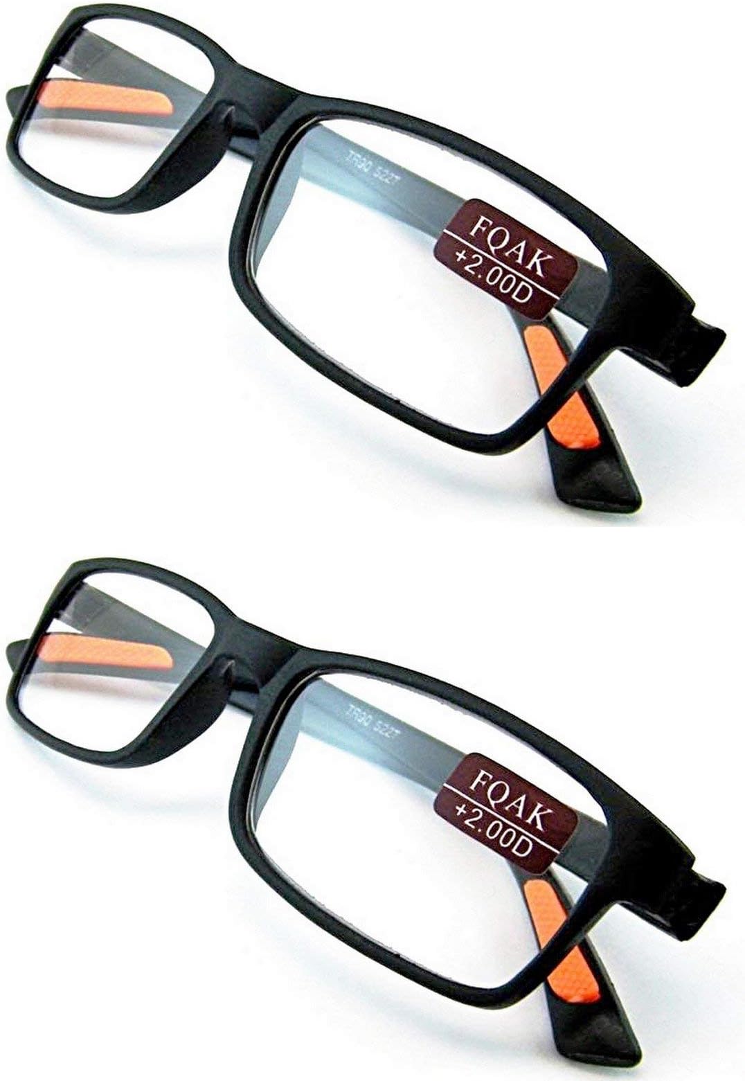 Fads & Fashions2 x PAIRS TR90 Bendable, Flexible Reading Glasses Quality Lenses, Super-lite with 13 Lens Strengths RG9