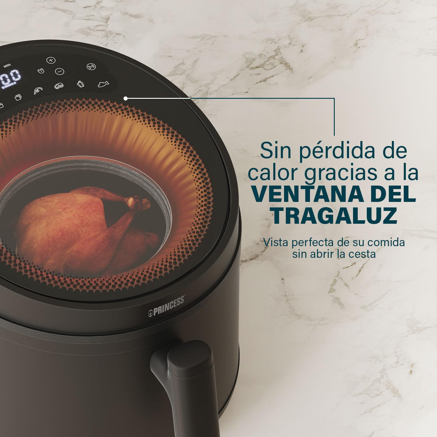 Princess Cyclone Vision Airfryer 5L, ventana de visualización, piezas aptas lavavajillas, revestimiento antiadherente, 8 programas de cocción preajustados 1500 W, 01.182270.01.001