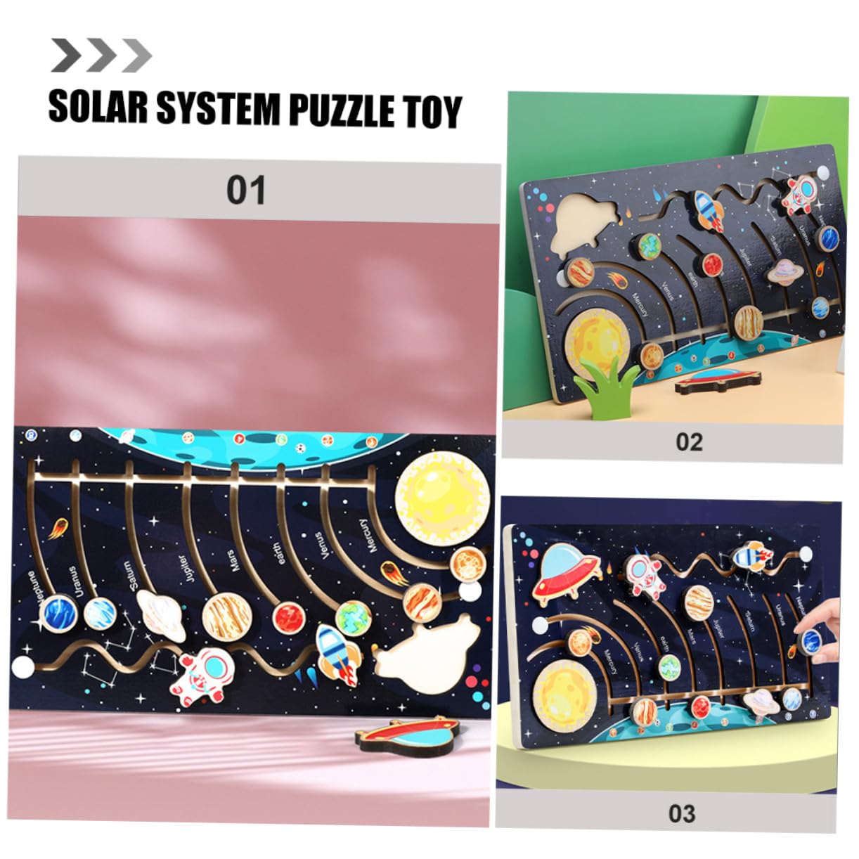 Toyvian Puzzle Solare in Legno per Bambini Pianeti, Giocattolo Stem per Sviluppo Cognitivo e Motorio, Regalo di Compleanno Educativo