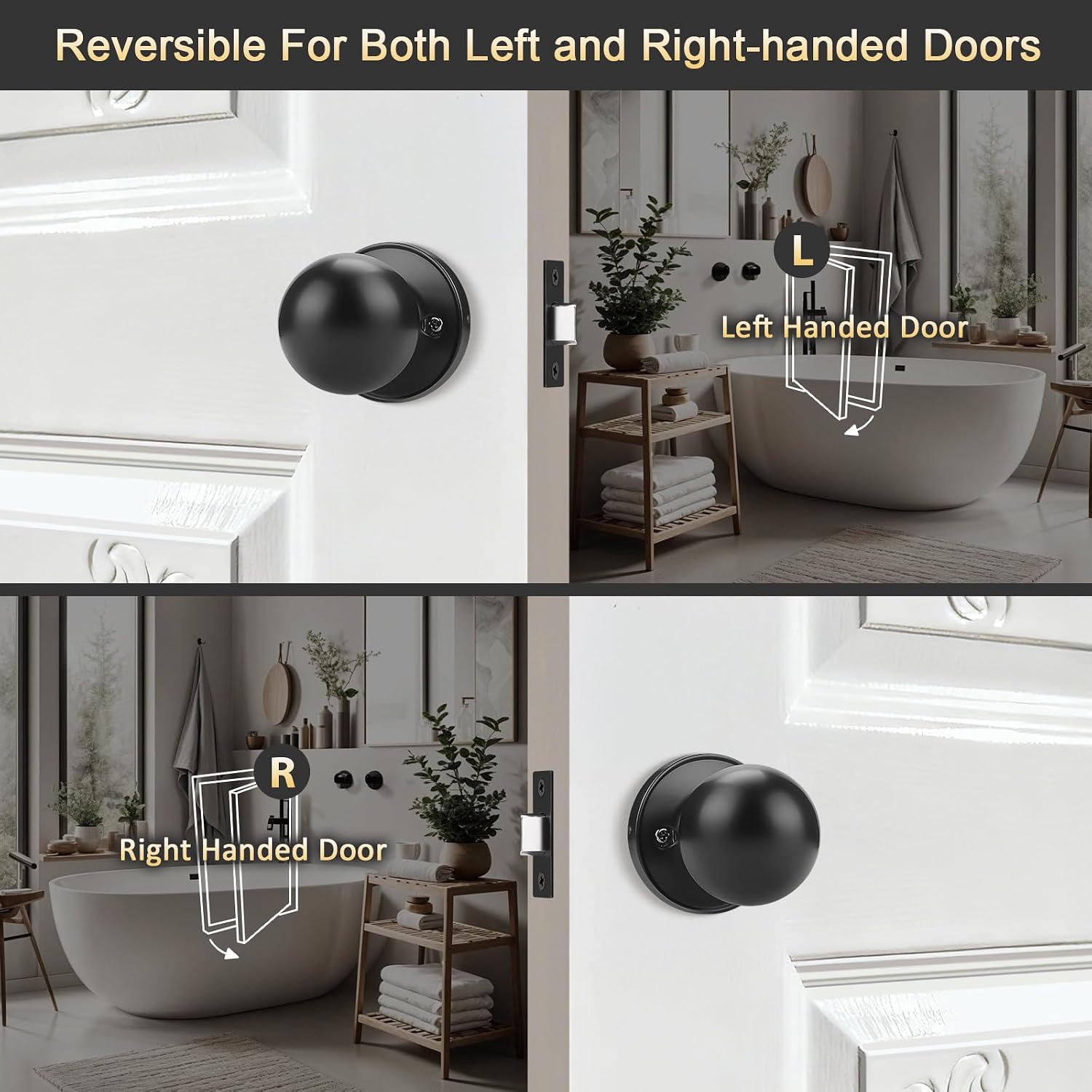 Satin Nickel Front Door Knob Handle, Entry Door Handle and Reversible Handle Knob, Exterior Front Door Handle Only