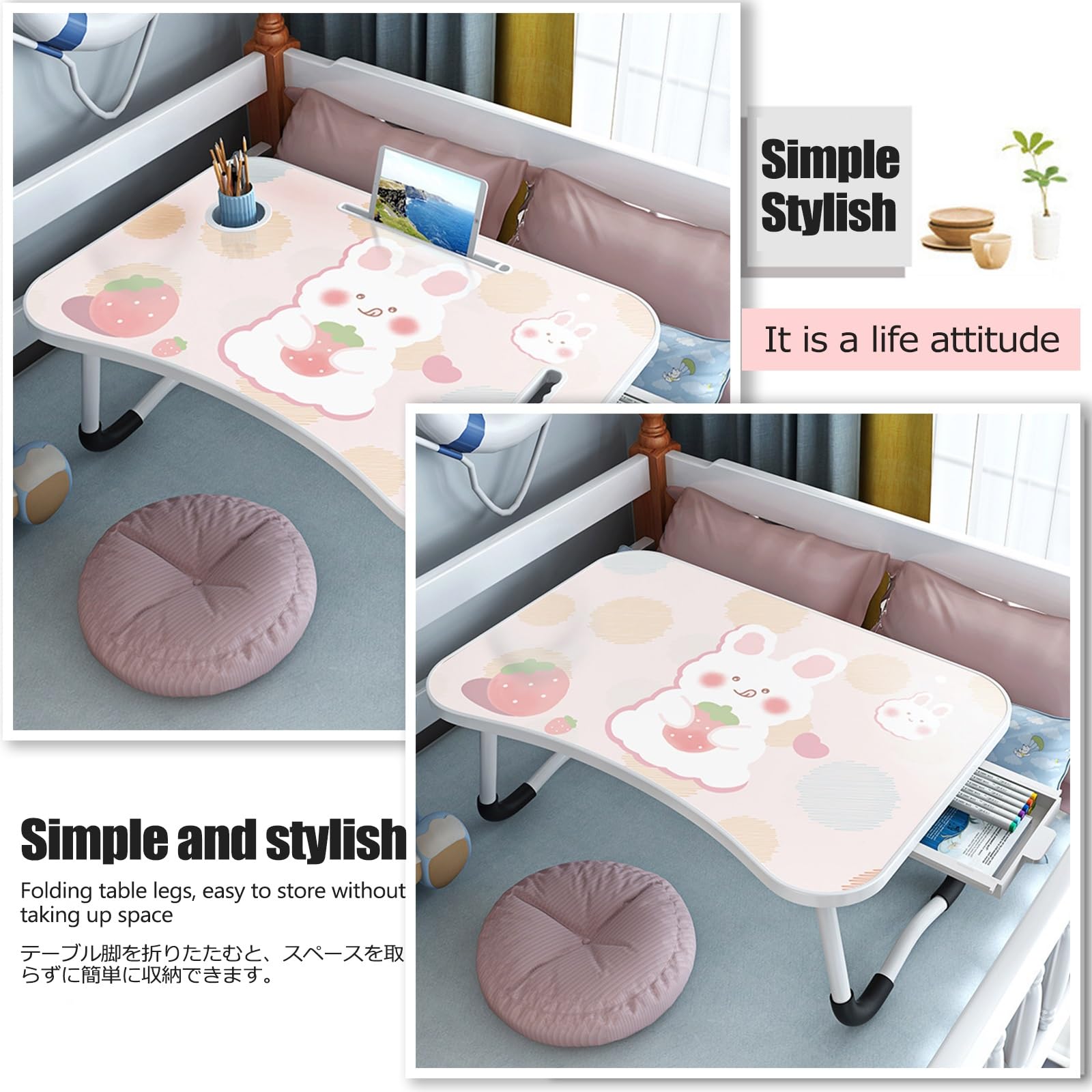 Lapdesk Pliable,Plateau for Petit Déjeuner,Table de lit Pliante,Table de Lit for Ordinateur Portable,Peut être utilisé sur Le lit, Le canapé, Le Sol, etc.(HappyUpgrade)