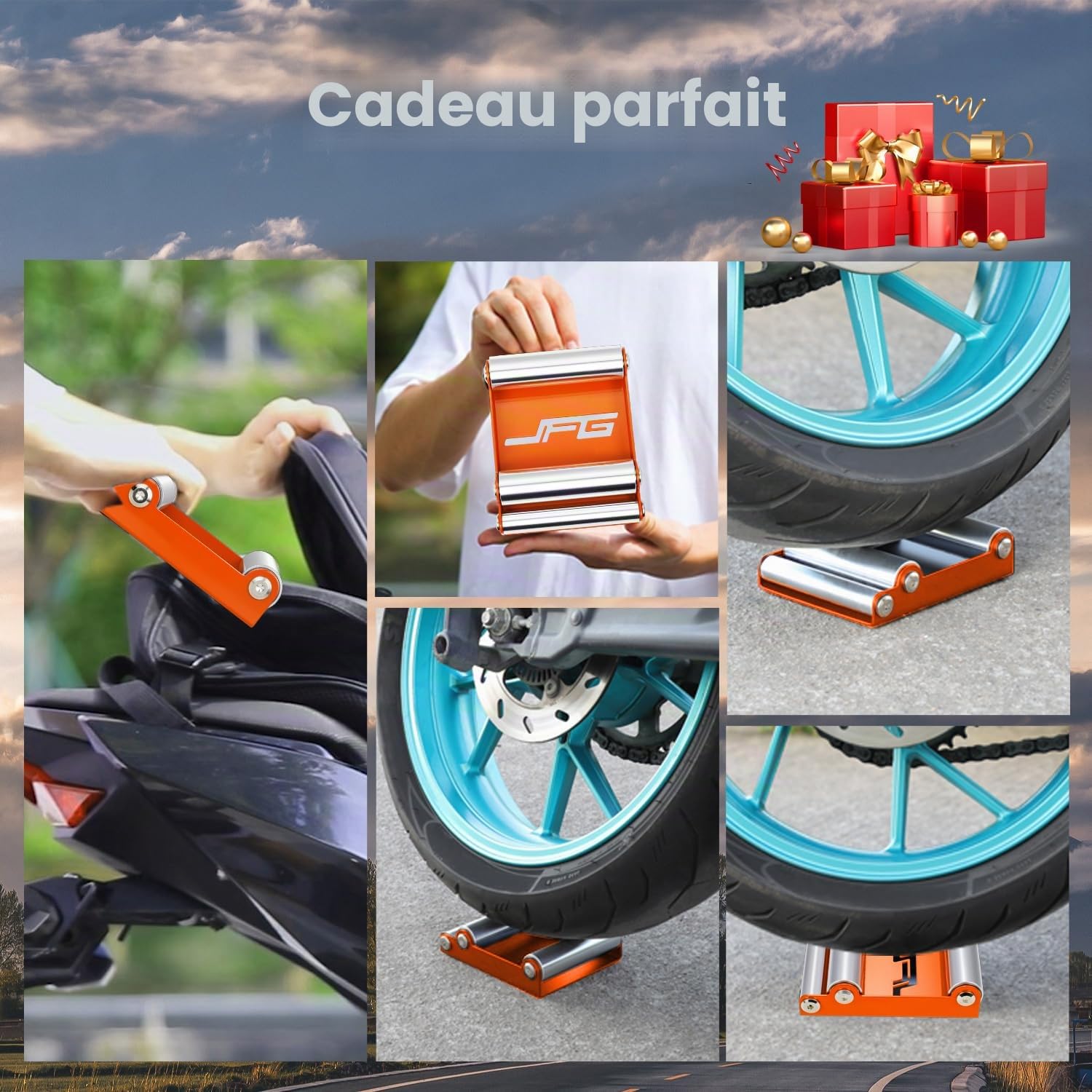 Bequille Portable Moto,pour TailleMoyenne<220kg Largeur de Pneu<180mmOrange | Support Nettoyage Roue Moto Support Roue pour Nettoyage Pneus et Lubrification Chaine GRoller de