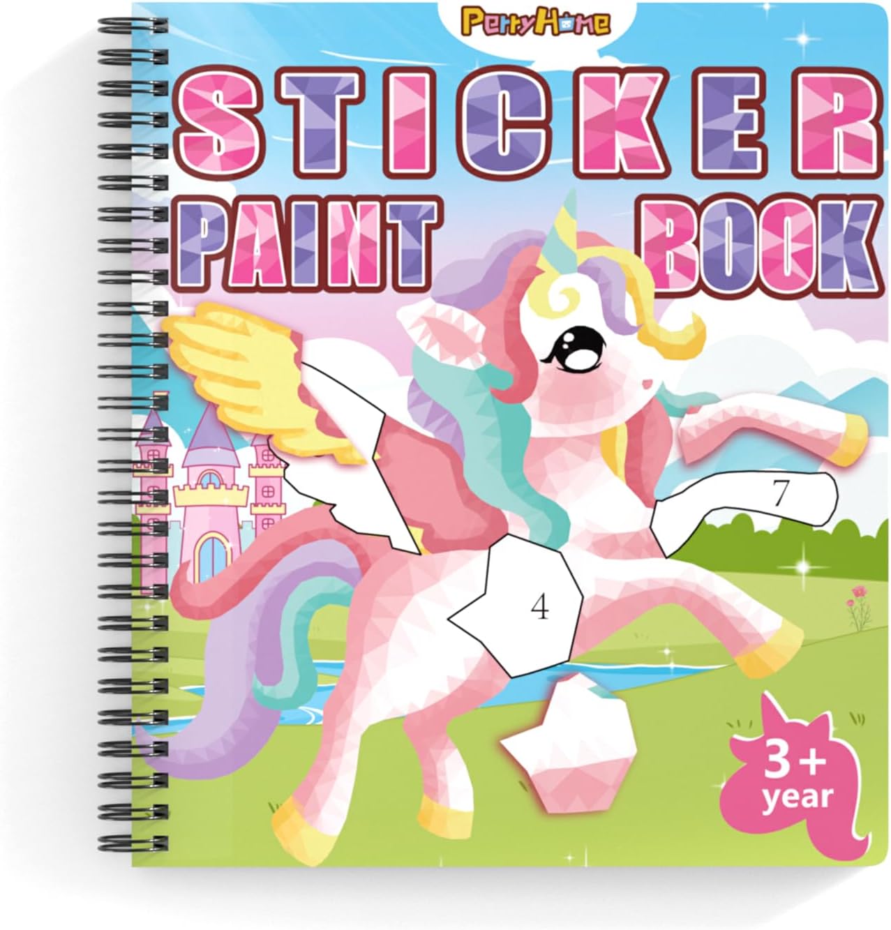 PERRYHOME 3PCS Sticker by Number Paint Books for Kids Ages 4-8, Reusable Sticker Activity Books, Girls Boys Crafts Party Birthday Christmas Gifts Toys (1PC-Unicorn)
