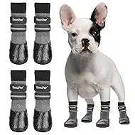 BINGPET Anti-Slip Dog Socks, Waterproof Paw Protectors with Reflective Straps, Dog Boots for Hot Pavement for All Season, Dog Shoes with Traction Control for Indoor & Outdoor Wear, 4pcs